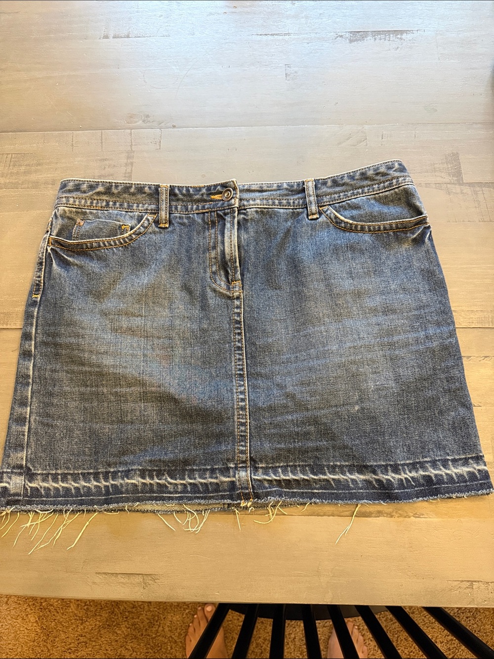 LOFT Blue Denim Mini Skirt with Frayed Hem